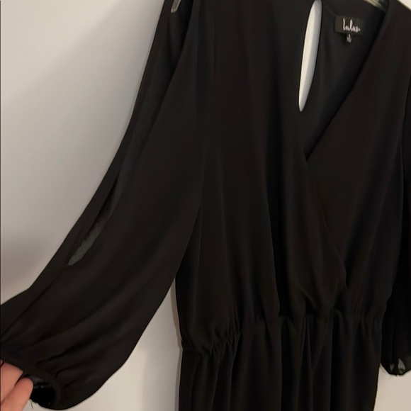 Lulu's Black V-Neck Bishop Sleeve  Party Girl Romper - Picture 5 of 9